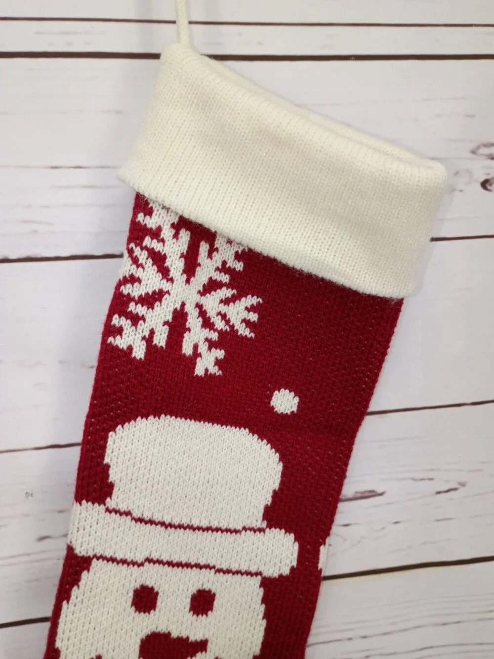 Snowman‎ & Snowflake Knitted Christmas Stocking Red & White Holiday Decoration